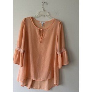 Ambiance Apparel Women's Sheer See Through Blouse Sz L Short Sleeve Lightweigt